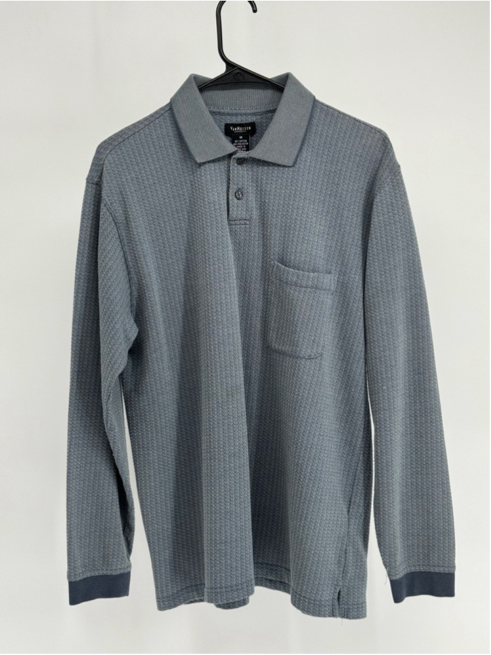 Van Heusen Men's Blue Navy Long Sleeve Polo Shirt Medium